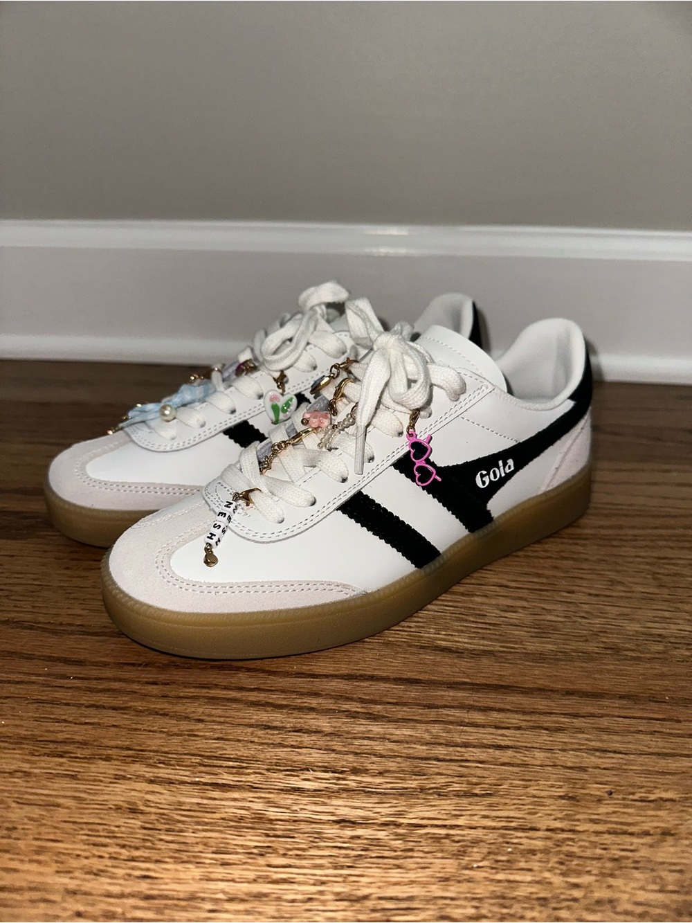 Gola White and Black Retro Trainer with Gum Sole